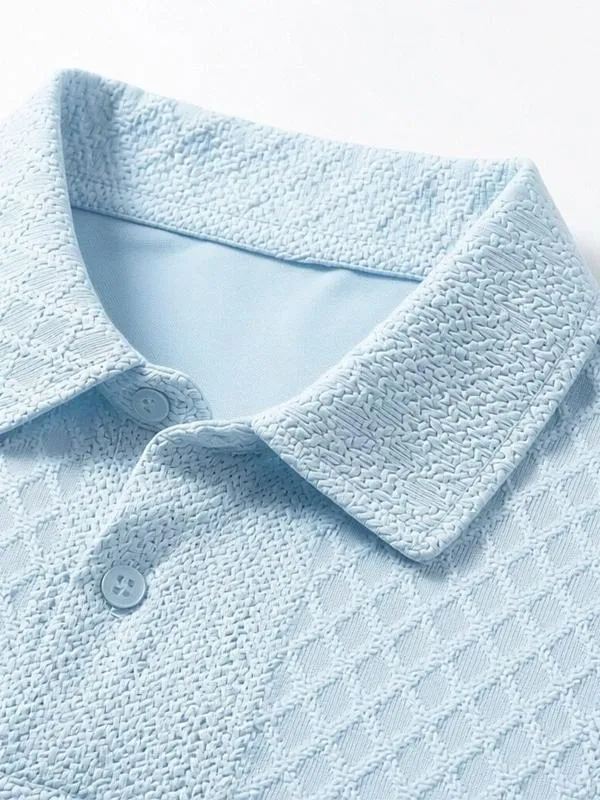 Men's summer casual texture fabric solid color polo shirt T-shirt shorts 2-piece set