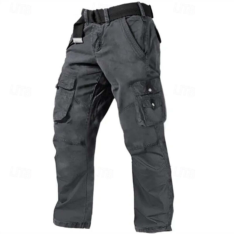 Men's Multi Pocket Plain Breathable Moisture Outdoor Daily Camping & Hiking Pants (Belt Included)