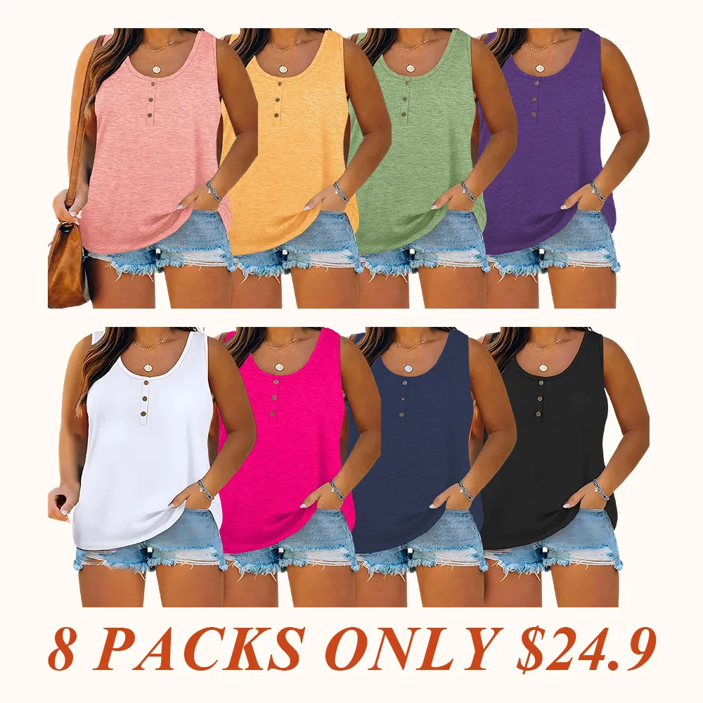 Summer New Trend Large Size Women's Tank Button Casual Vest, Fitted Plain Design, Perfect for Daily Wear