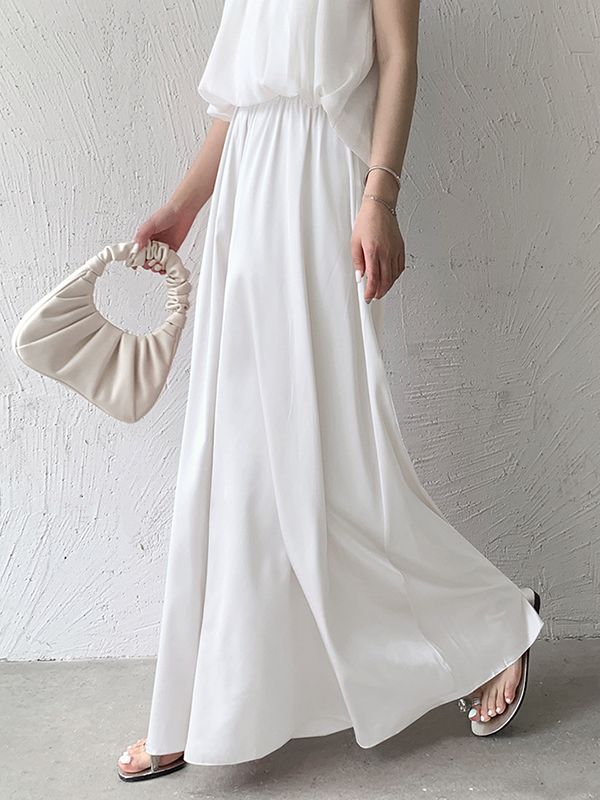 Elasticity Pleated Solid Color High Waisted Loose Pants Culotte