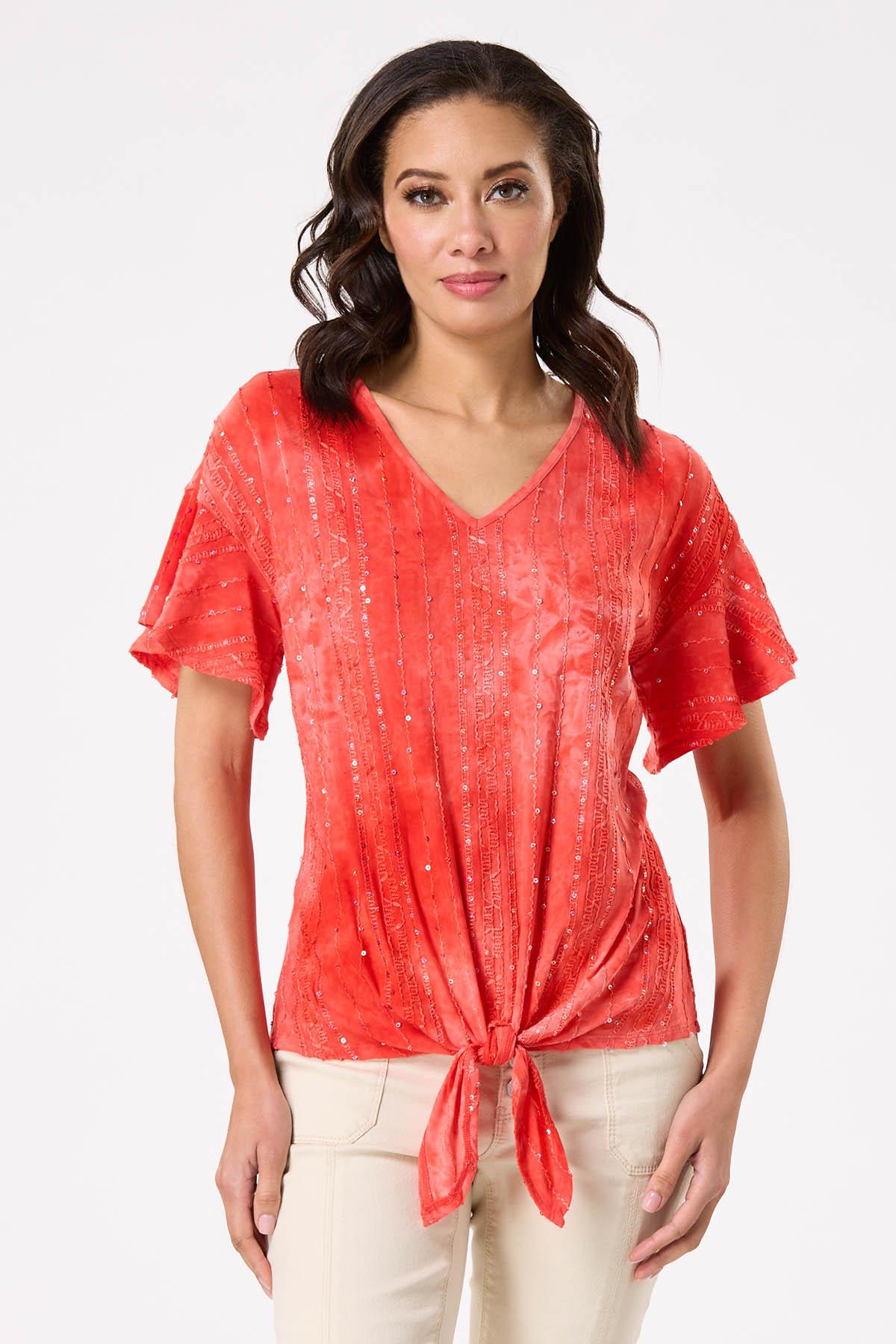 Sequin Tie Dye Tie Front Top