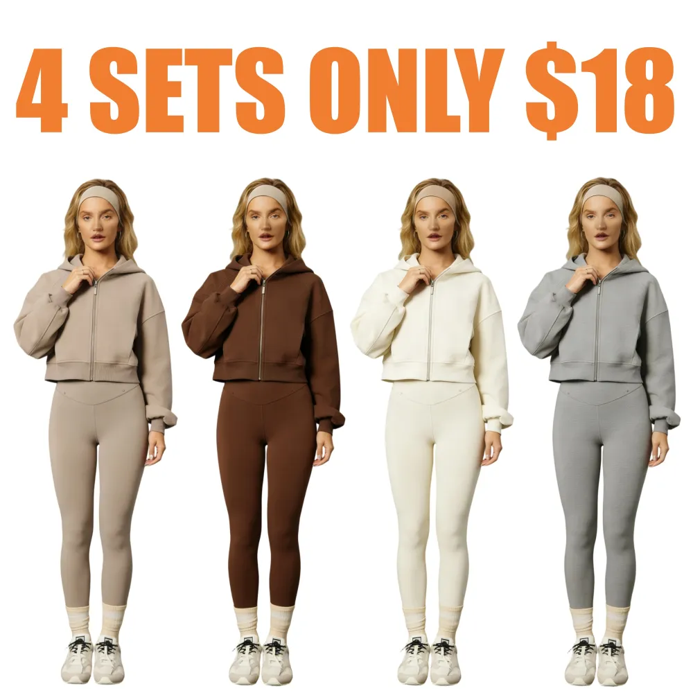 Warm Lightweight Relaxed Fit Cropped Hoodie Sweatshirt Set