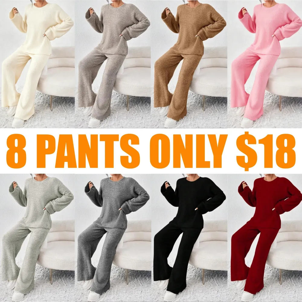 Women's Raglan Sleeve Split Long Sleeve Sweater & Elastic Waist Pants Set