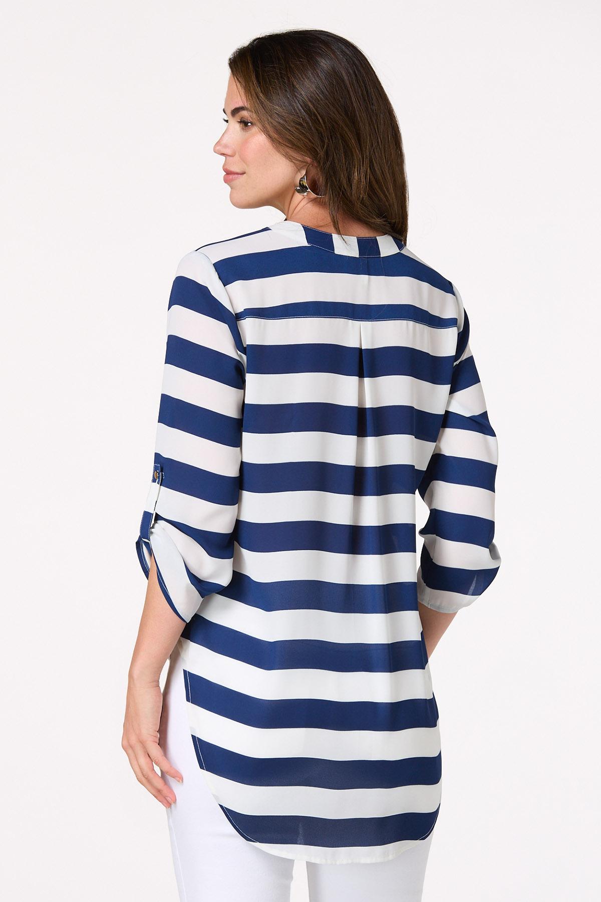 Navy Stripe High- Low Top
