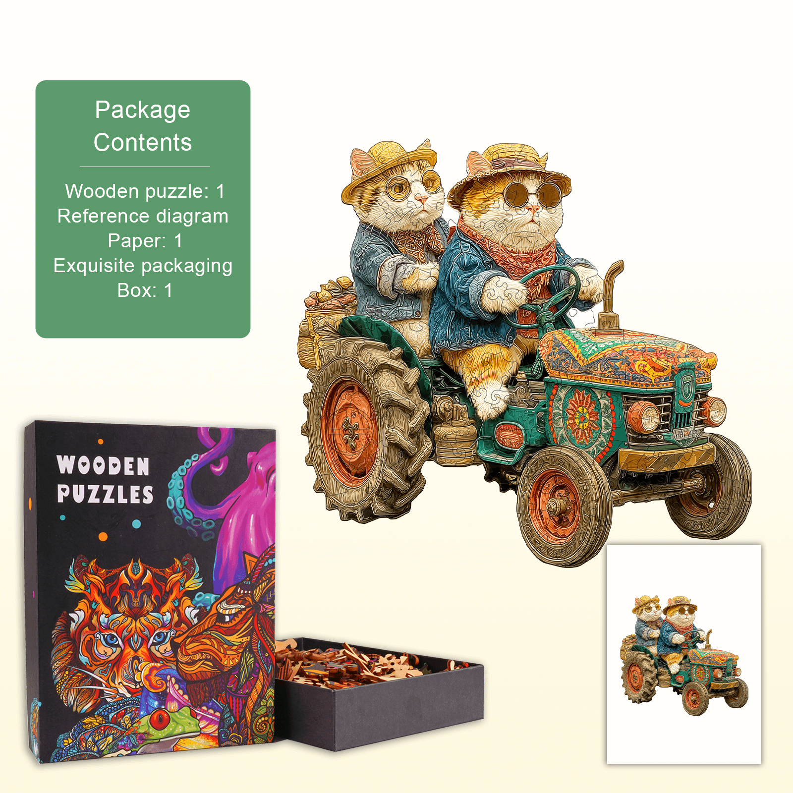 Kitten Tractor Wooden Jigsaw Puzzle