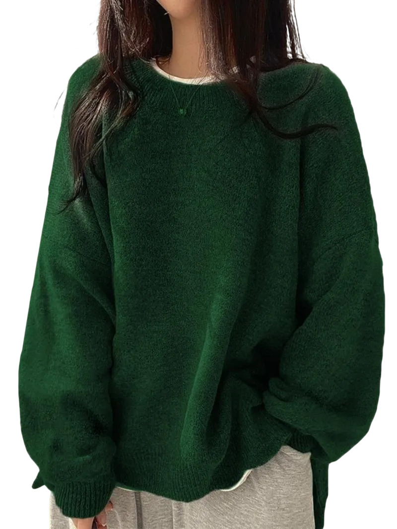 Women's drop-shoulder slit hem sweater