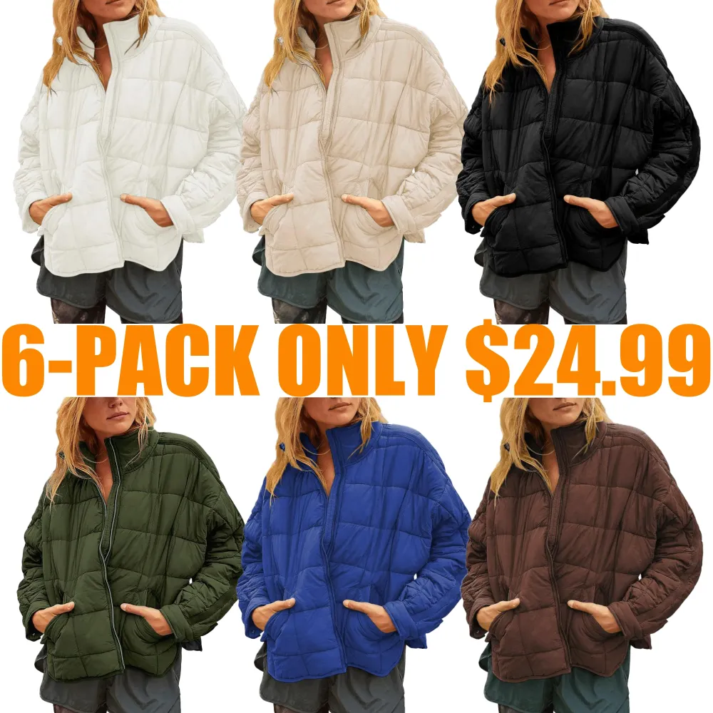Womens Quilted Puffer Jackets Lightweight Zipper Short Padded Coat With Pockets