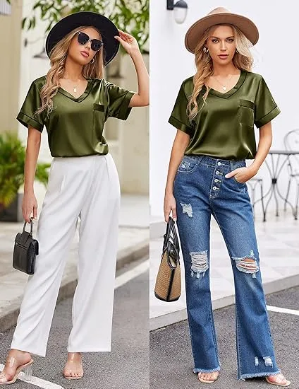 Silk Pajama for Women Short Sleeve Satin Pj Set