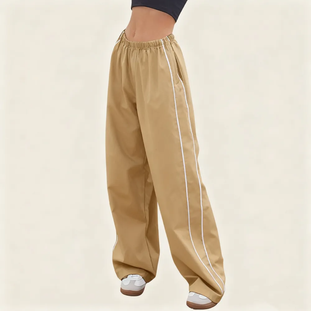 Women's Parachute Wideleg Baggy Pants Elastic Waist Casual Track Trousers