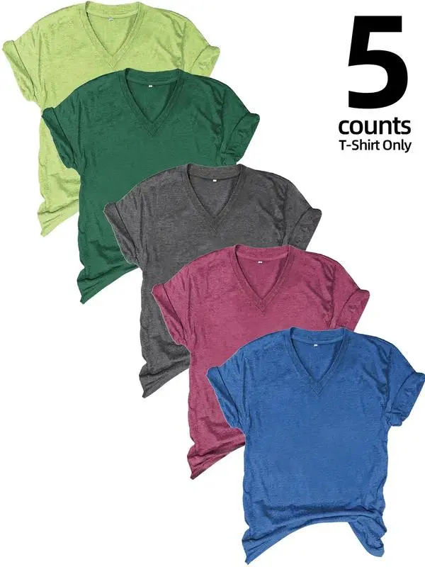 Women's Solid Short Sleeve V Neck Tee