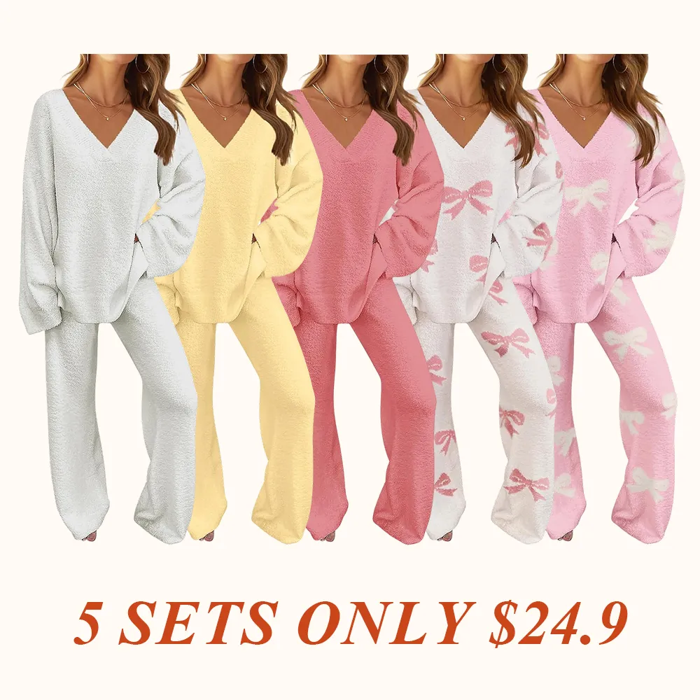 Women's Lounge Sets 2025 Fall Fashion 2 Piece Outfits Sweater Pajama Set