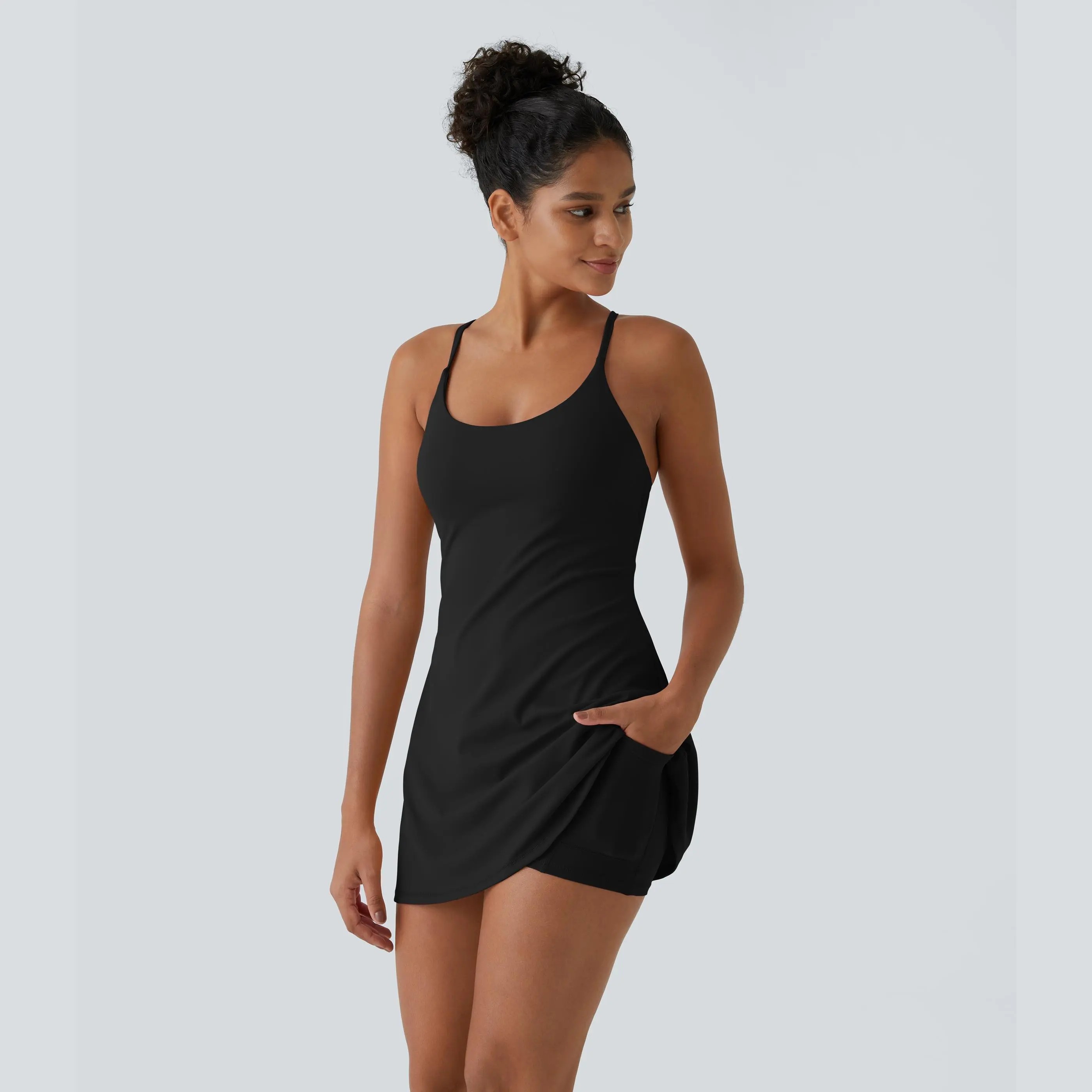 Women's Backless Active Dress – Built-in Shorts with Easy Peezy Design & Pockets