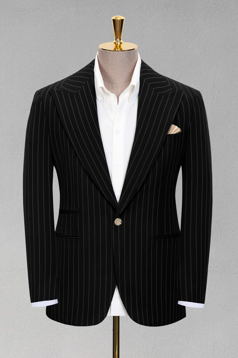 Men's Dark Green Pinstripe Single-Breasted Blazer