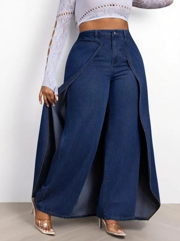 Women's fashionable denim jeans, patchwork design, casual style, suitable for everyday wear