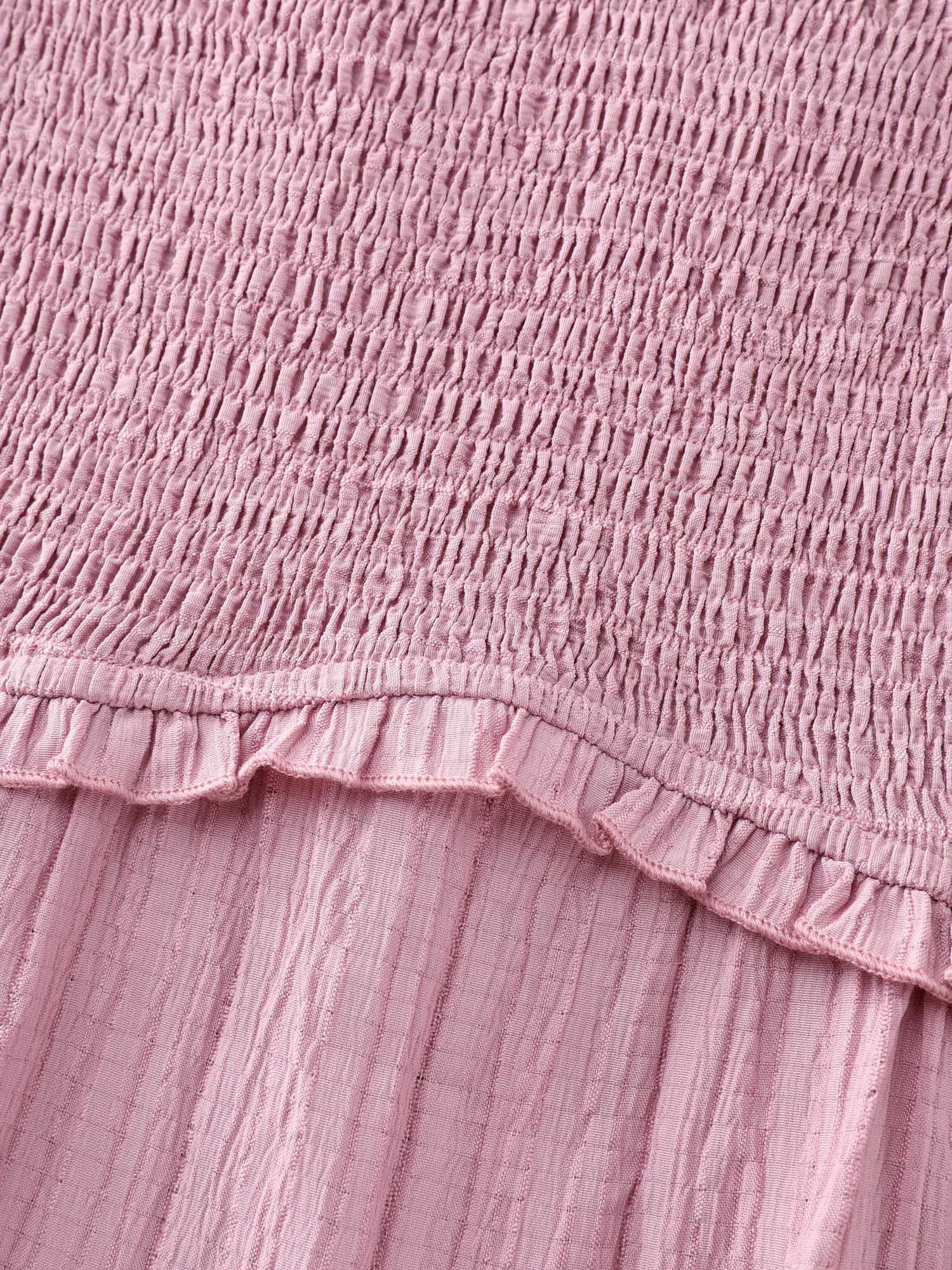 Shirred Bodice Flared Sleeve Pockets Mini Dress