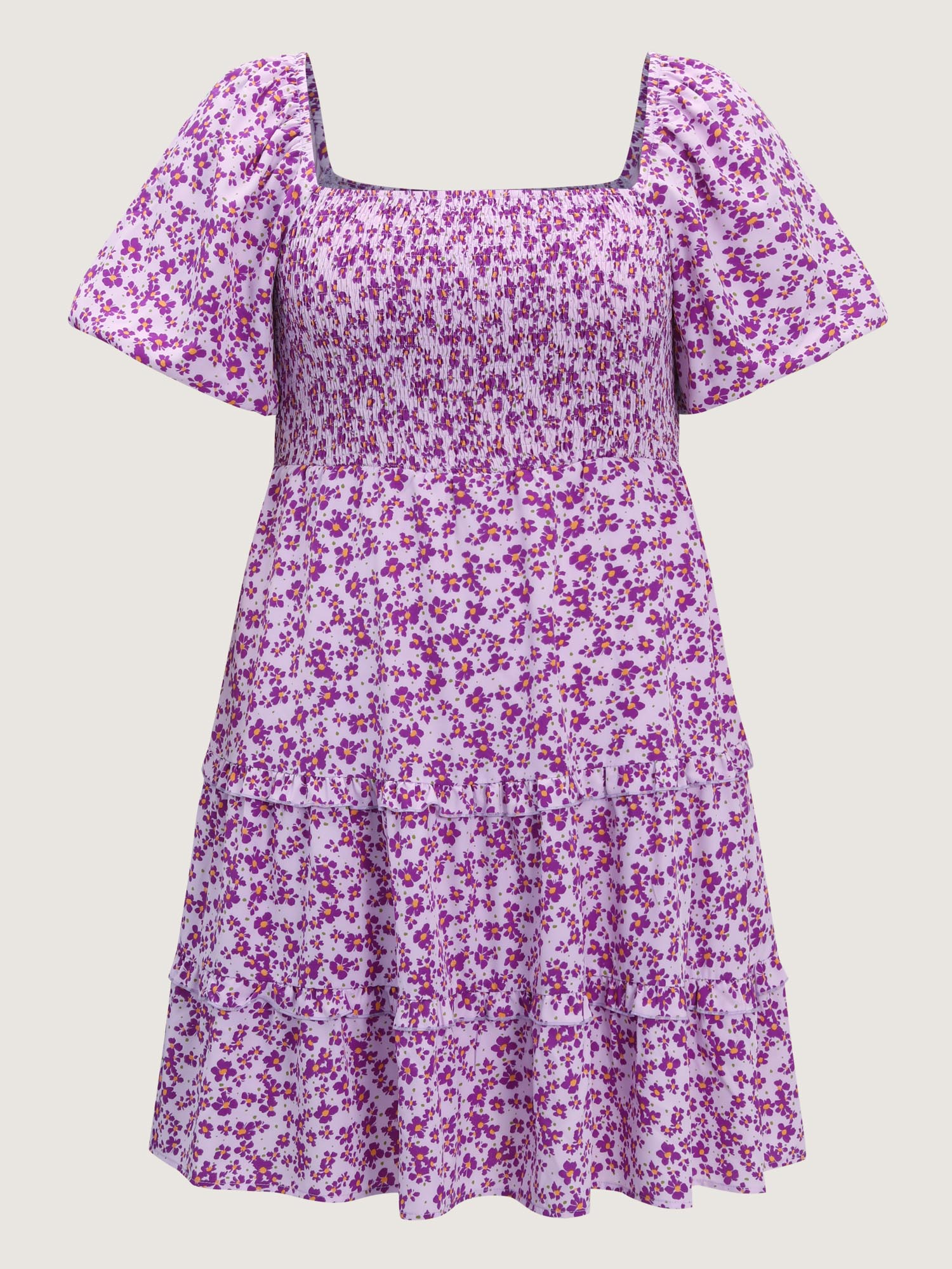 Soft Floral Print Cinched-Waist Mini Dress