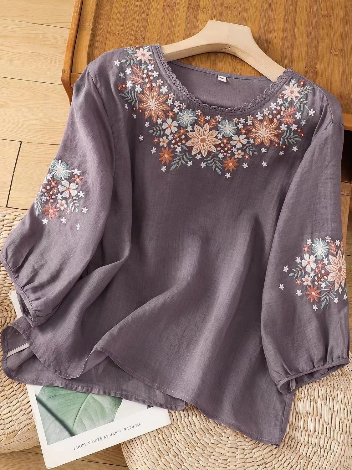 Women Embroidered Cotton Linen Tops- Fast Shipping