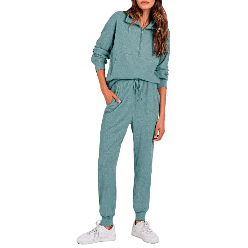 Women's 2-Piece Sweatpants Set Long Sleeve Half Zip Pullover Sweatshirt and Pants