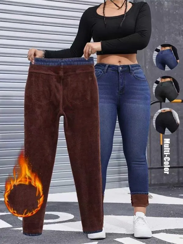 Women's Autumn/Winter Fleece-Lined Jeans