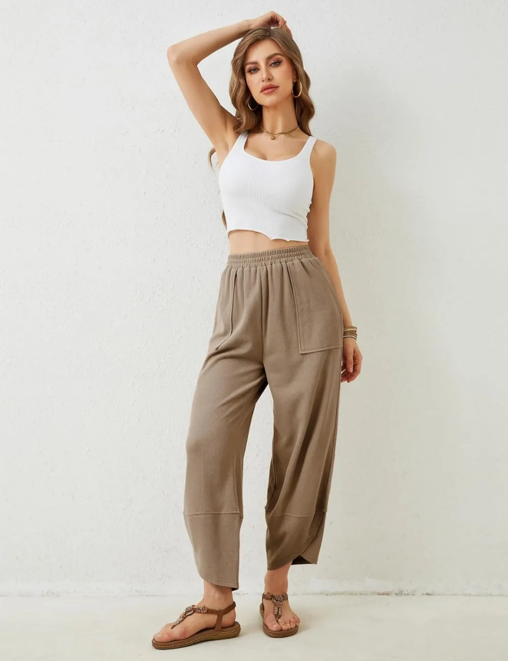 Women's Wide Leg Harem Pants Casual Palazzo Pants with Pockets High Waist Relaxed Fit