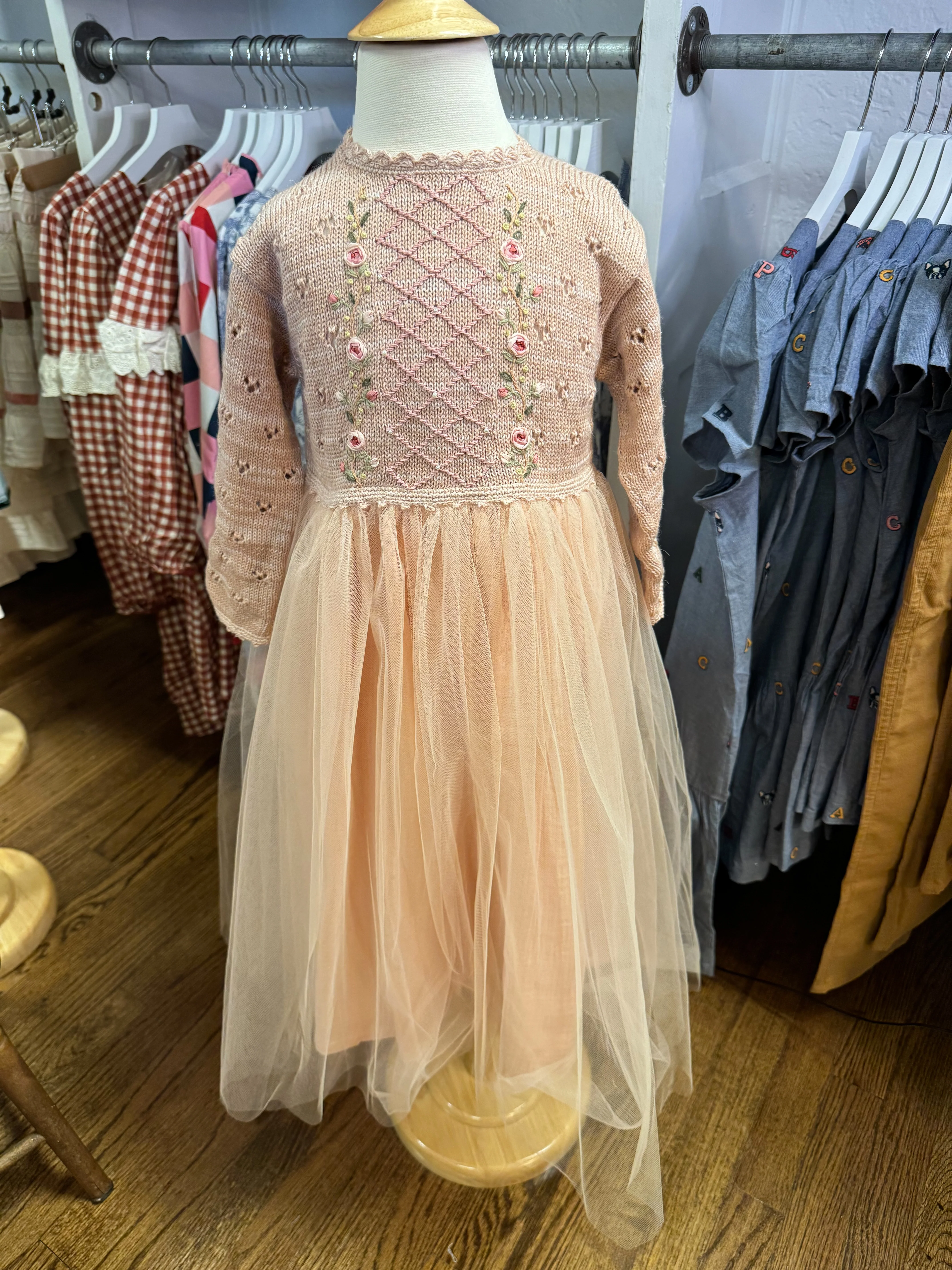 Pointelle Knit Dress- Pink