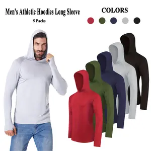 5 Pack Men's Athletic Hoodies Long Sleeve Fishing Shirts for Men Shirts Lightweight Rash Guards gym outfits workout tops gym shirts