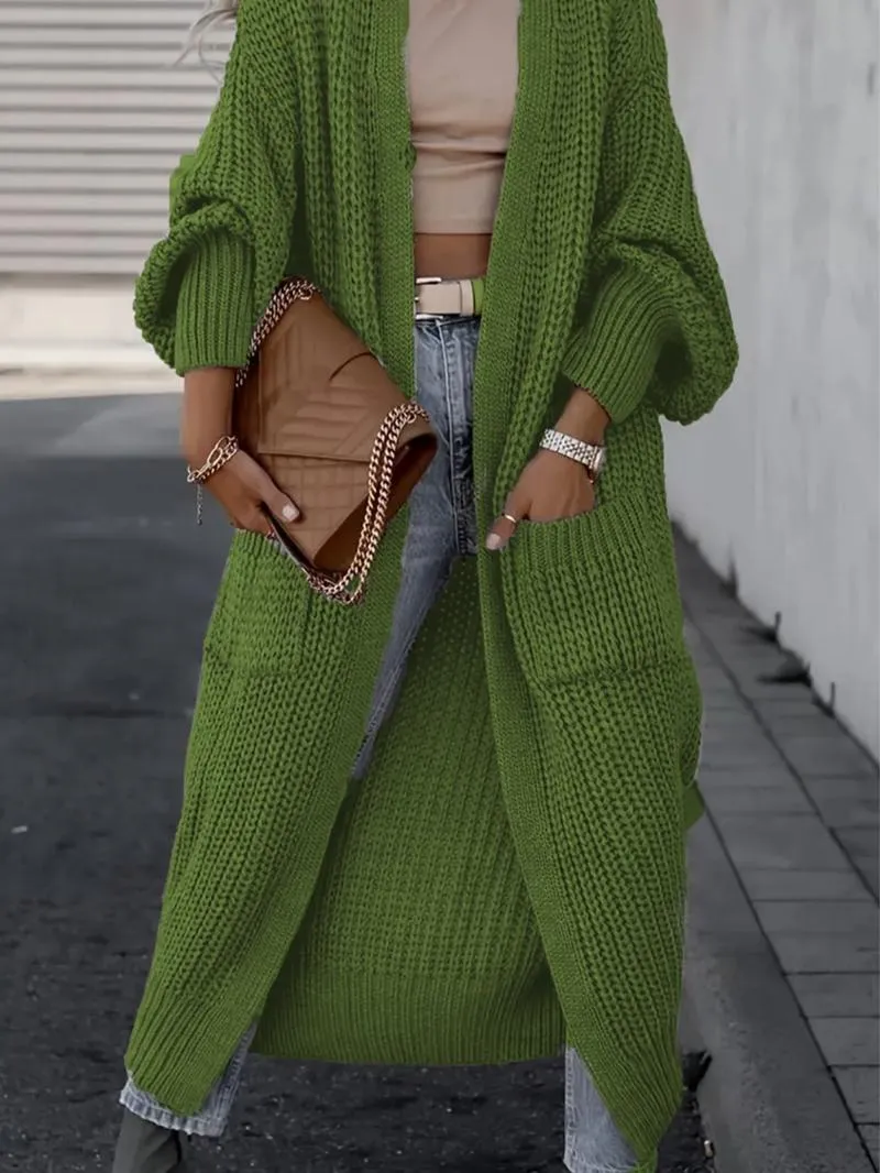 Women's Solid Drop Shoulder Long Cardigan