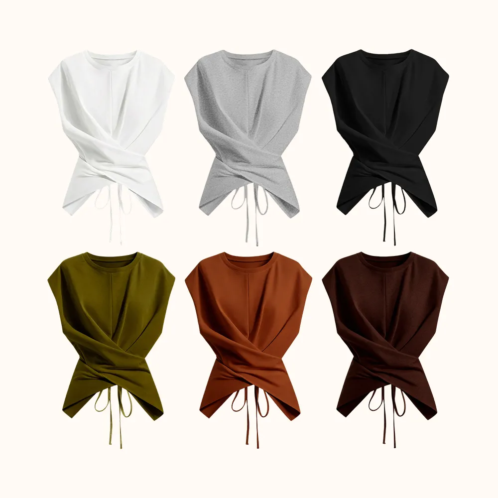 Women's Knitted Round Neck Drop Shoulder Sleeve T-Shirt