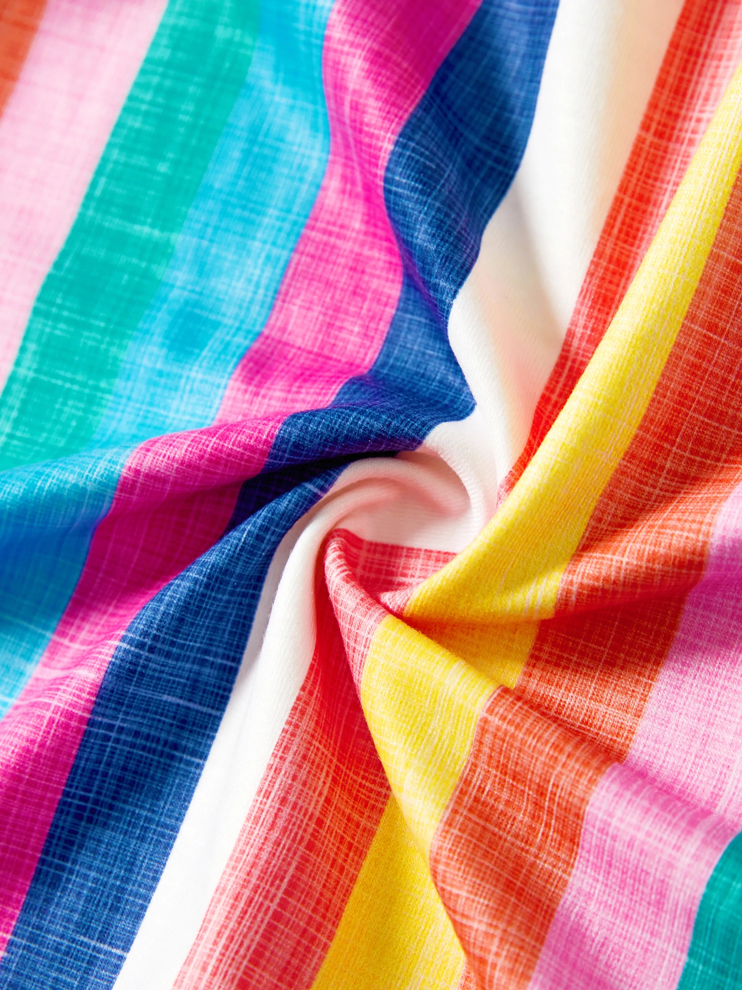 Family Matching Multi-Color Stripe T-shirt and Ruffle Hem Button Strap Dress Sets COLOREDSTRIPES