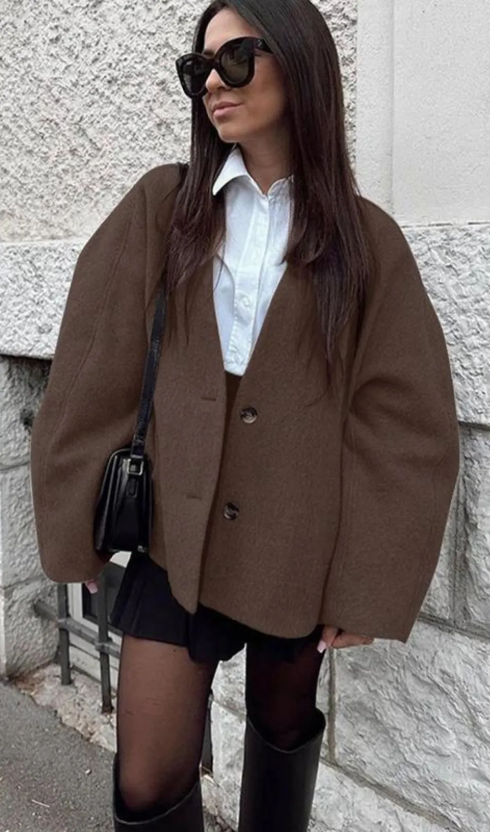 Women's Solid Button Front Pocket Woolen Coat