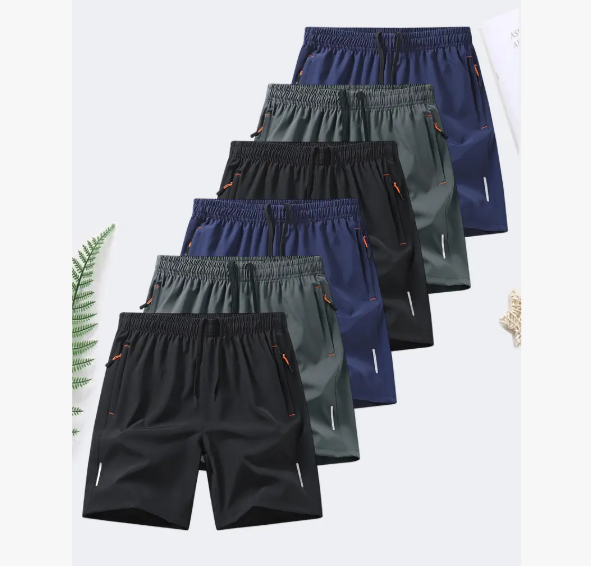 6-piece set summer ice silk beach shorts, quick-dry sports casual pants