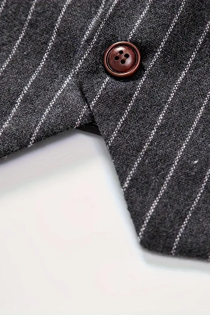 Pinstripe Pattern With A Red Rose Brooch And Chain Pocket Single-Breasted Suit Vest
