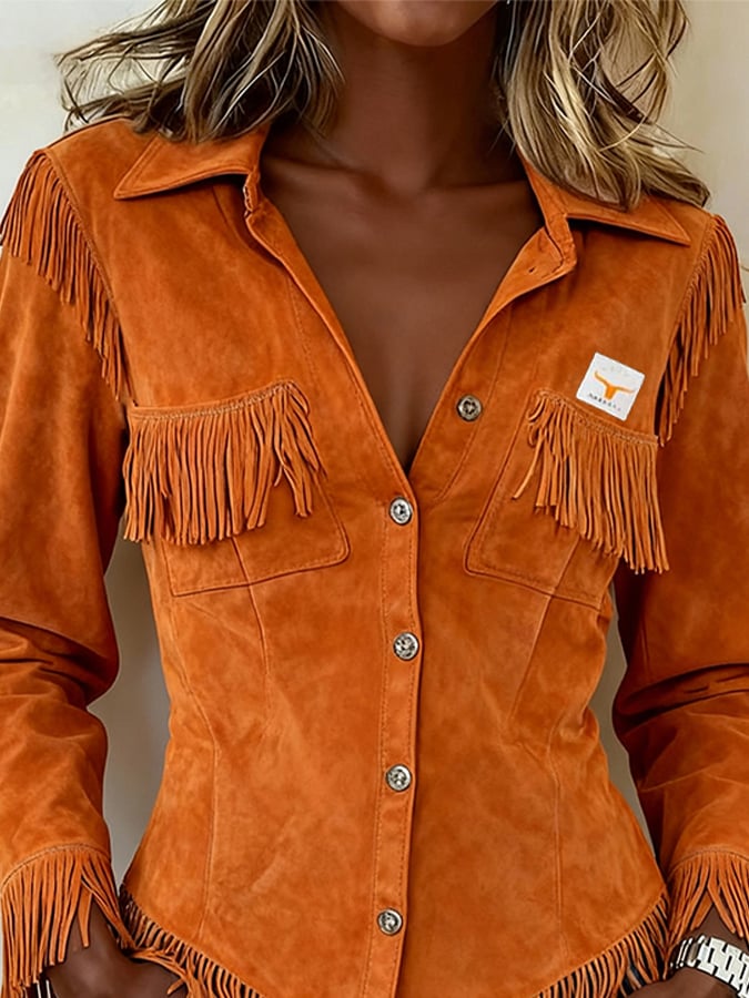 Women's Retro V-neck Long-sleeved Tassel Shirt