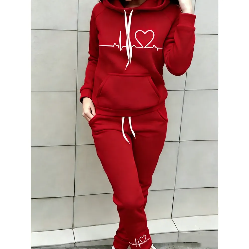 Women's Heart Print Raglan Sets