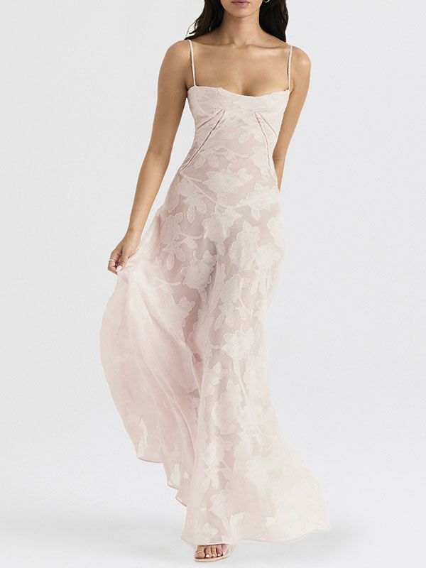 Flower Printed Sleeveless Spaghetti Neck Vacation Maxi Dresses