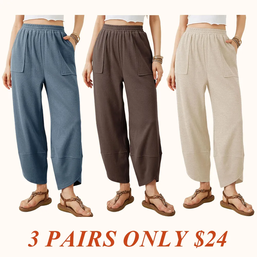 Women's Wide Leg Harem Pants Casual Palazzo Pants with Pockets High Waist Relaxed Fit