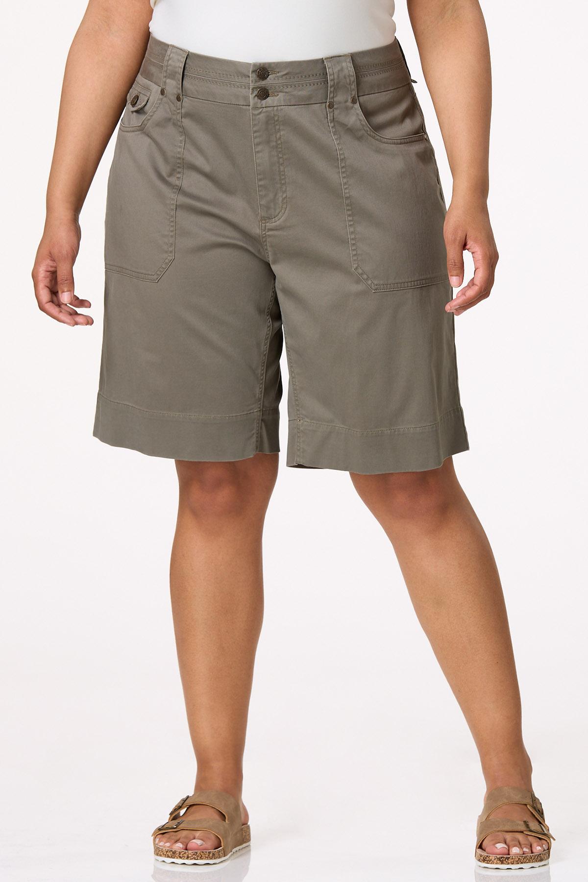 Plus Size Solid Utility Bermuda Shorts
