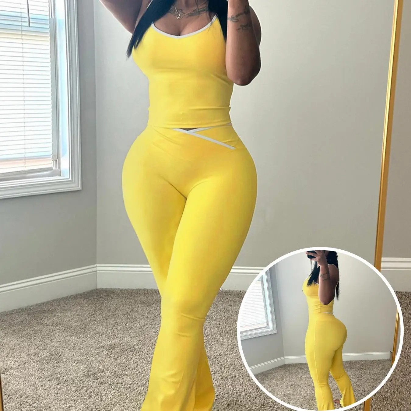 Women's Chic Colorblock Sleeveless Tank & High-Waisted Flared Leggings Set