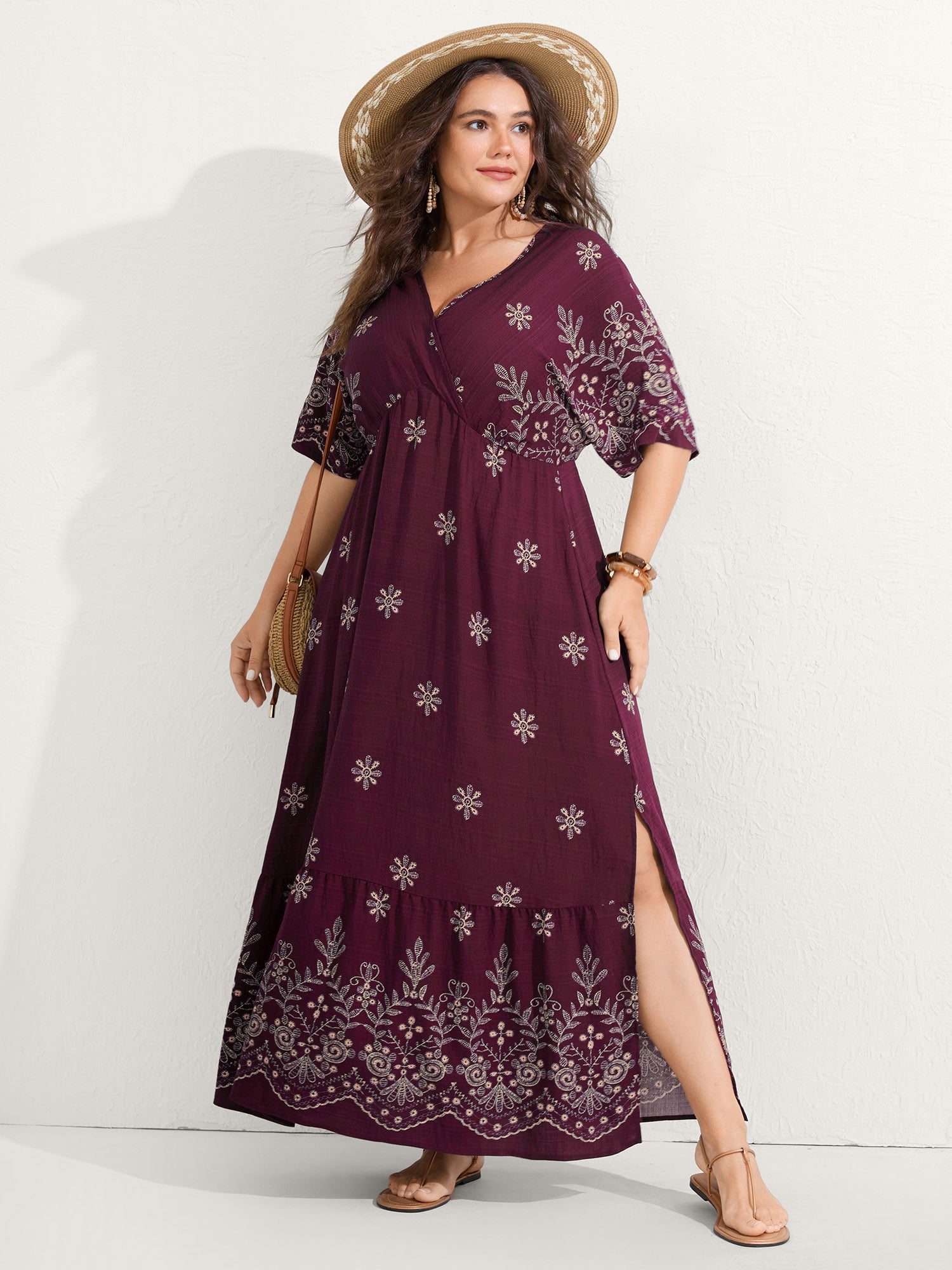 Surplice Neck Split Side Pockets Maxi Dress