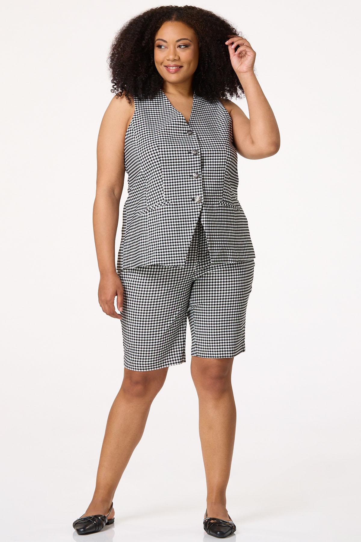 Plus Size Gingham Bengaline Shorts