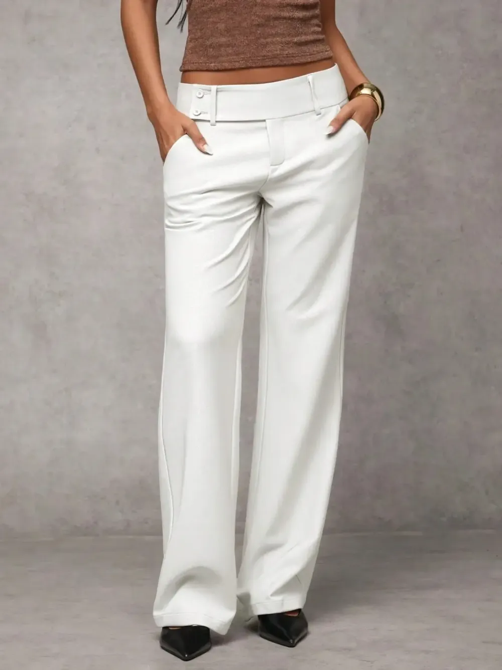 Women's Plain Pocket Elegant Casual Flare Pants, Business Casual Women's Clothing, All-Season Ladies' Apparel