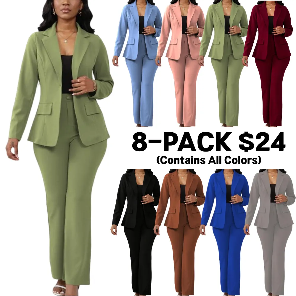 Women's Plain Lapel Blazer & Pants Set