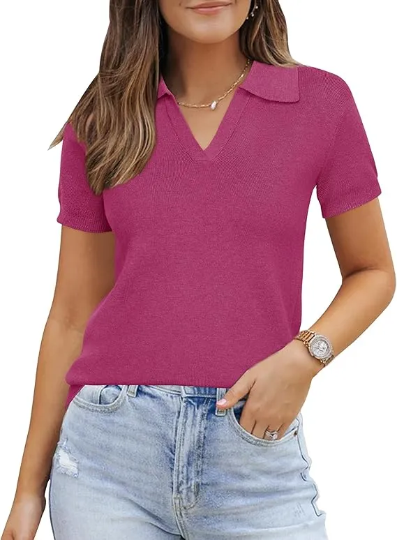 Womens Wool Blend Polo Shirts Spring Summer Sweater Tops