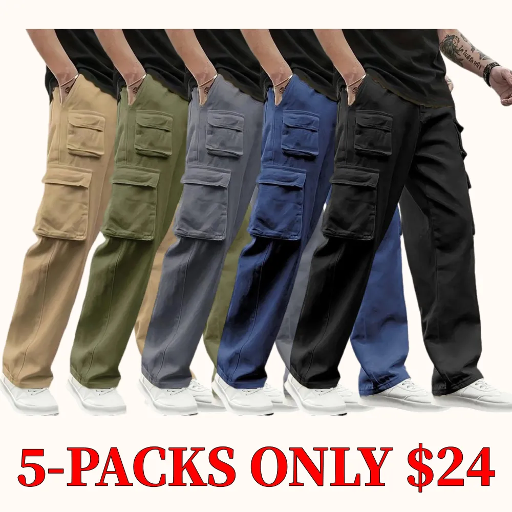 Men's multi-pocket cargo jogging pants with elastic drawstring waistband