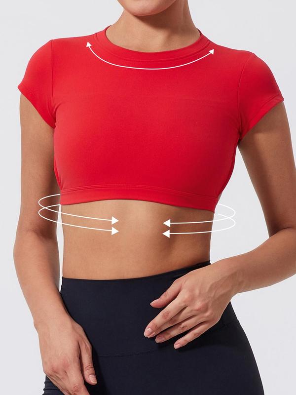 Women’s Backless Crop Gym Top — Short Sleeve Active Tee