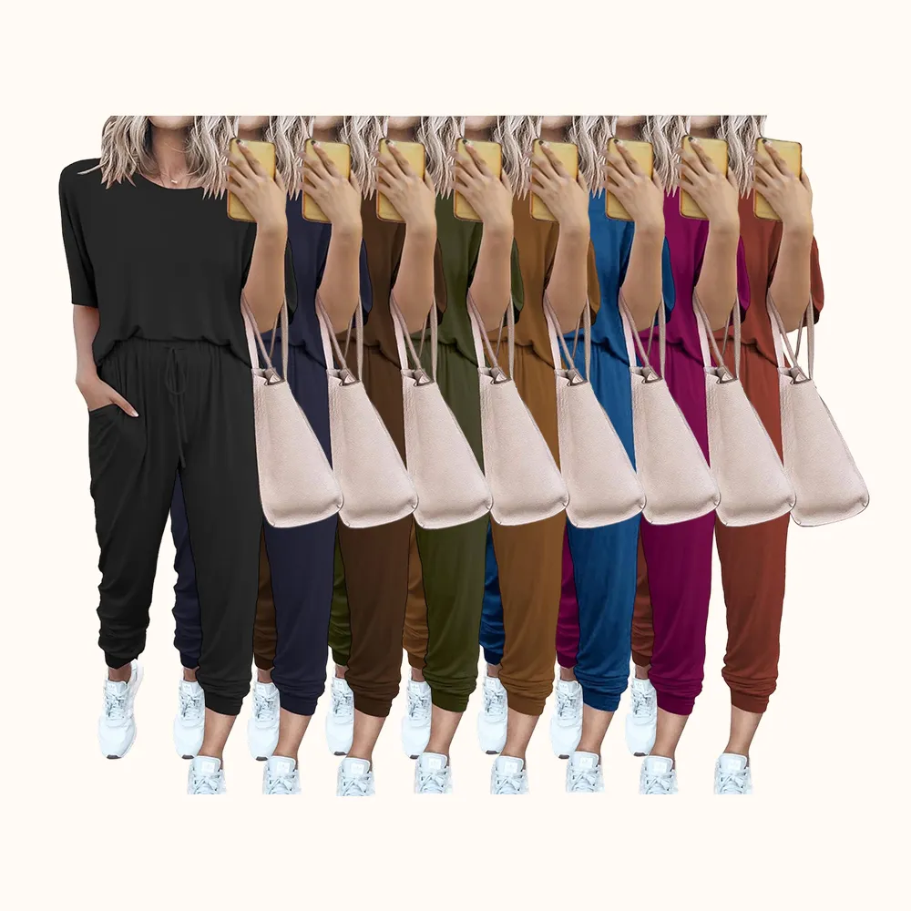 Women's 2-Piece Set Summer Outfits Crew Neck Short Sleeve Tracksuit Jogger Set