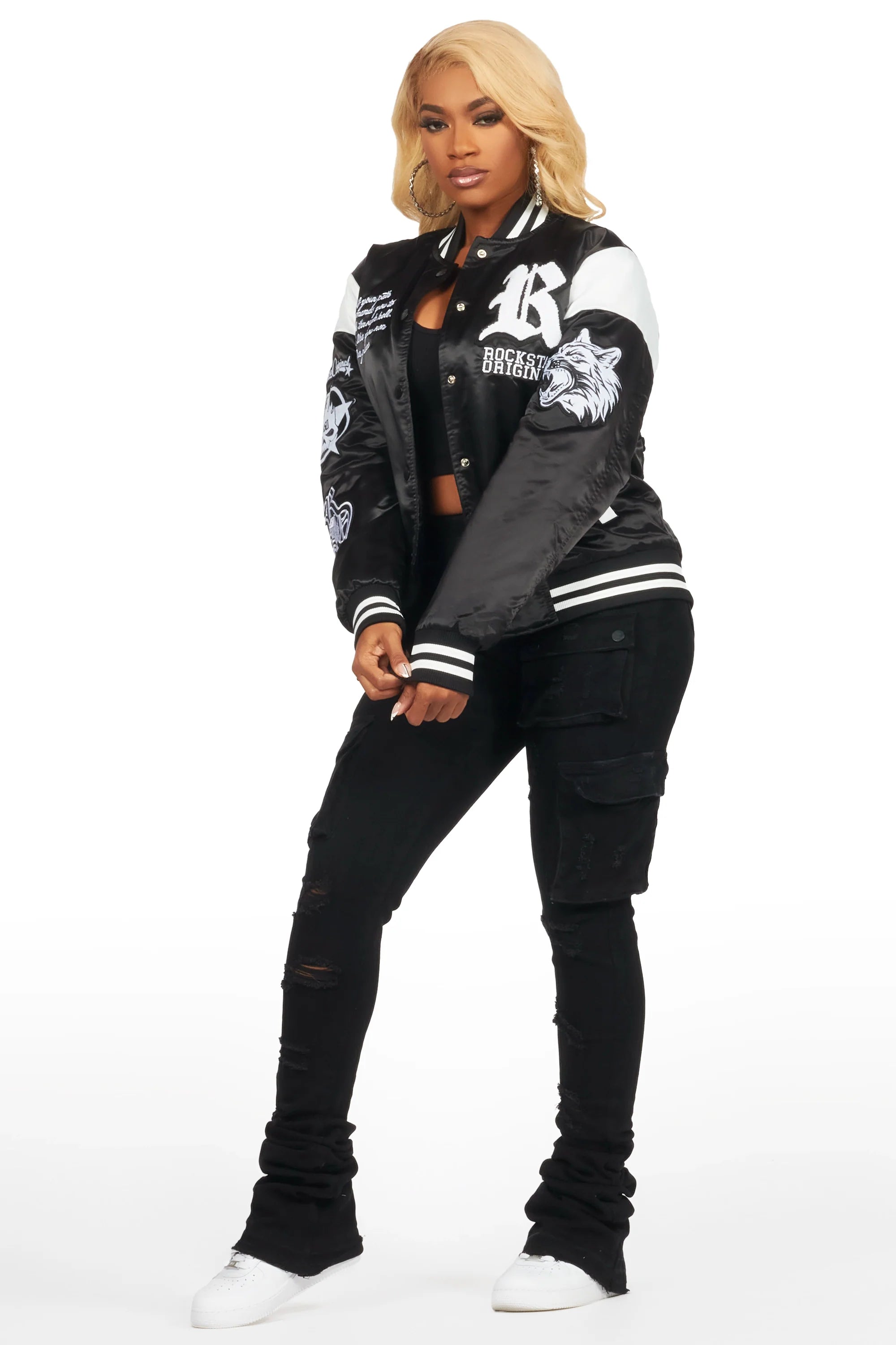 Sosa Black Satin Varsity Jacket