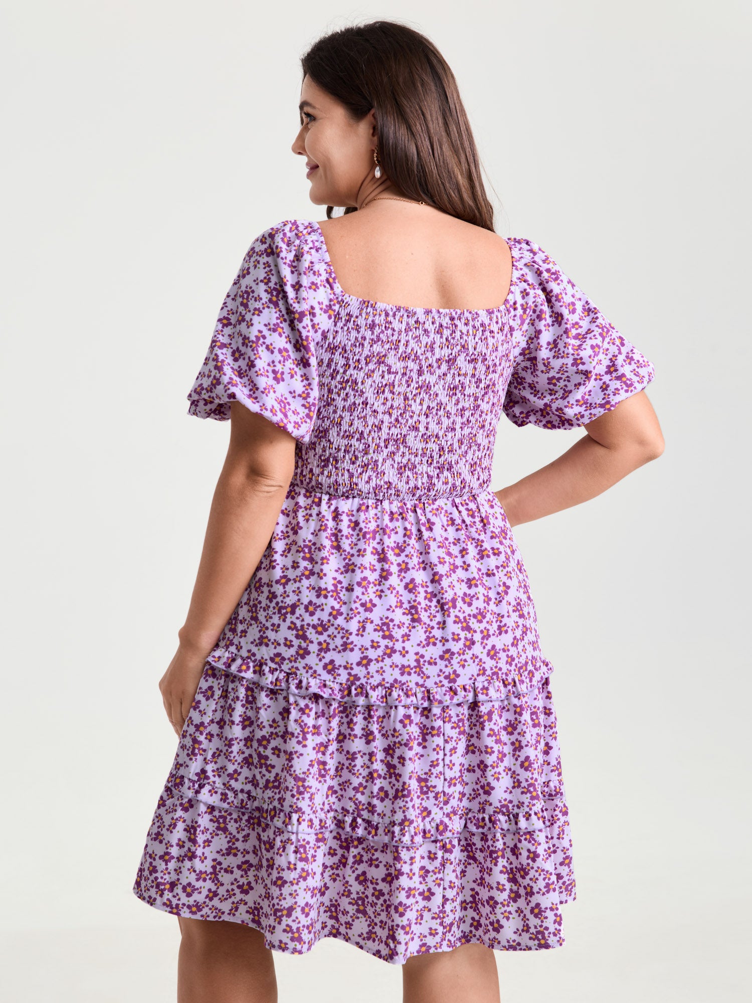 Soft Floral Print Cinched-Waist Mini Dress