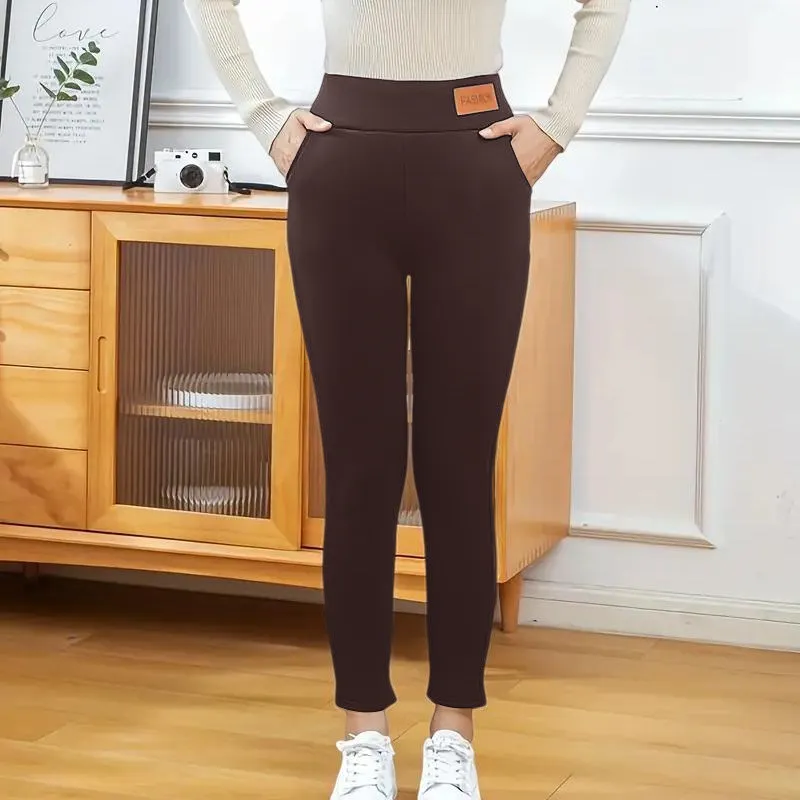 Women's solid casual plush leggings