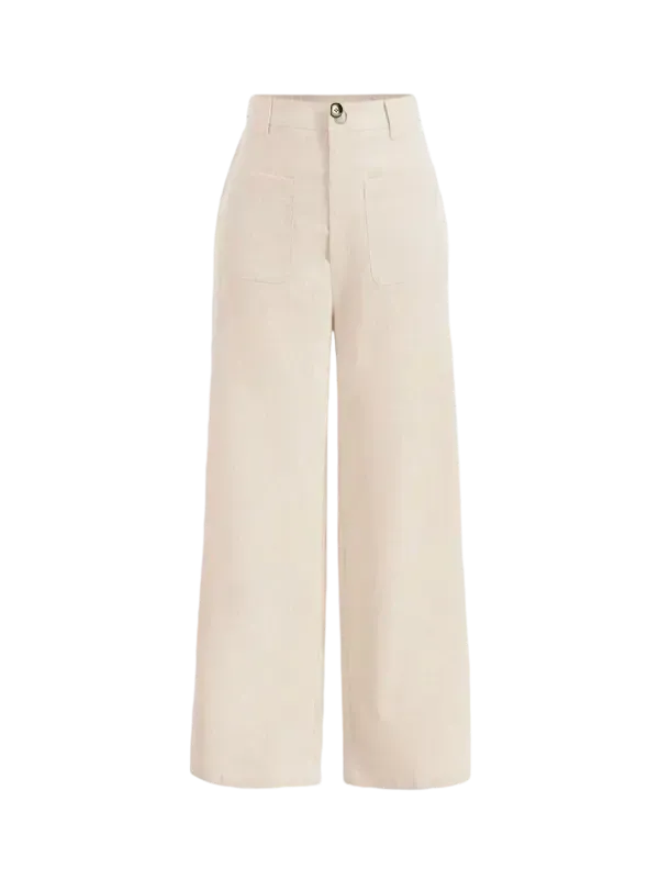 Women's solid color wide-leg pants with pockets and buttons